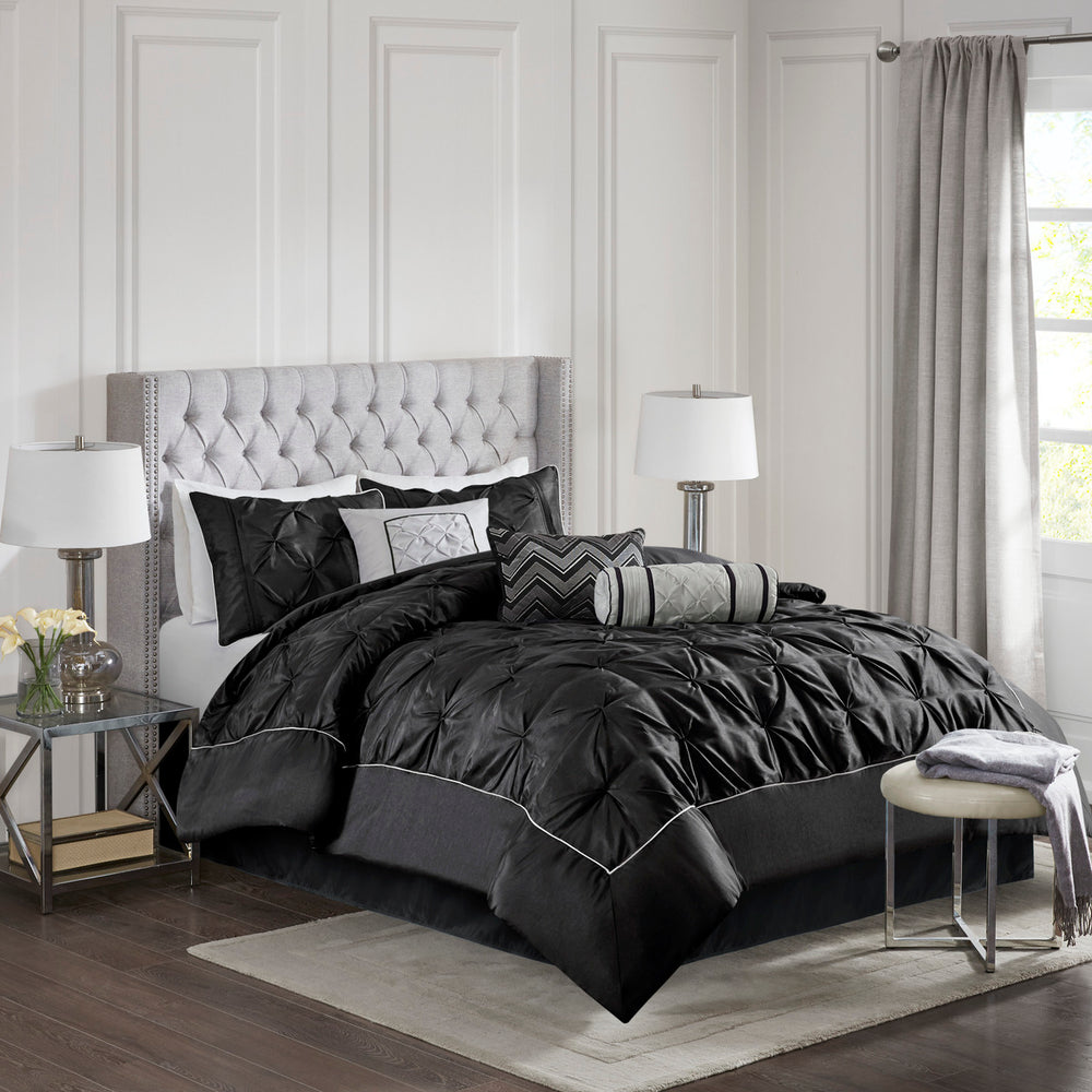 7 Piece Tufted Comforter Set Black King Media 1