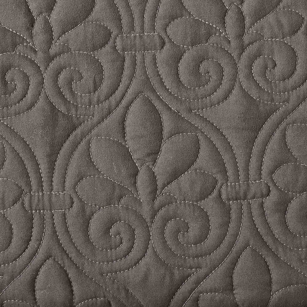 3 Piece Split Corner Pleated Quilted Bedspread Dark Grey Queen Media 11