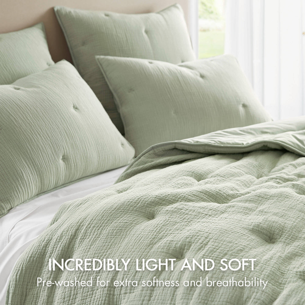 3-Piece King Cotton  Embroidered Quilt Set,Sage Media 5