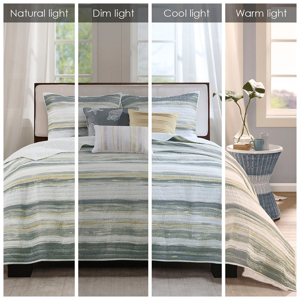 6 Piece Printed Quilt Set with Throw Pillows Yellow King/Cal King Media 9
