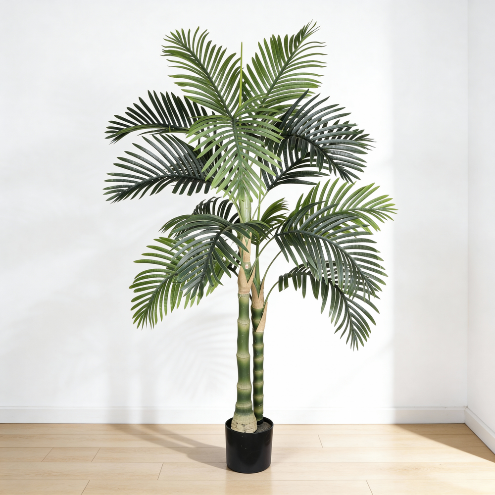 5FT Golden Cane Artificial Palm Tree with Black Plastic Pot, Tropical Fake Plant for Indoor Outdoor Decoration, Faux Palm, 1pc/set Media 3