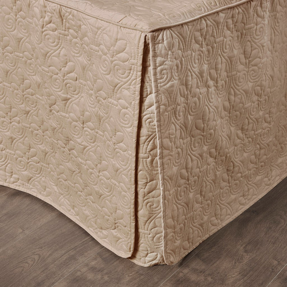 3 Piece Split Corner Pleated Quilted Bedspread Khaki Queen Media 9