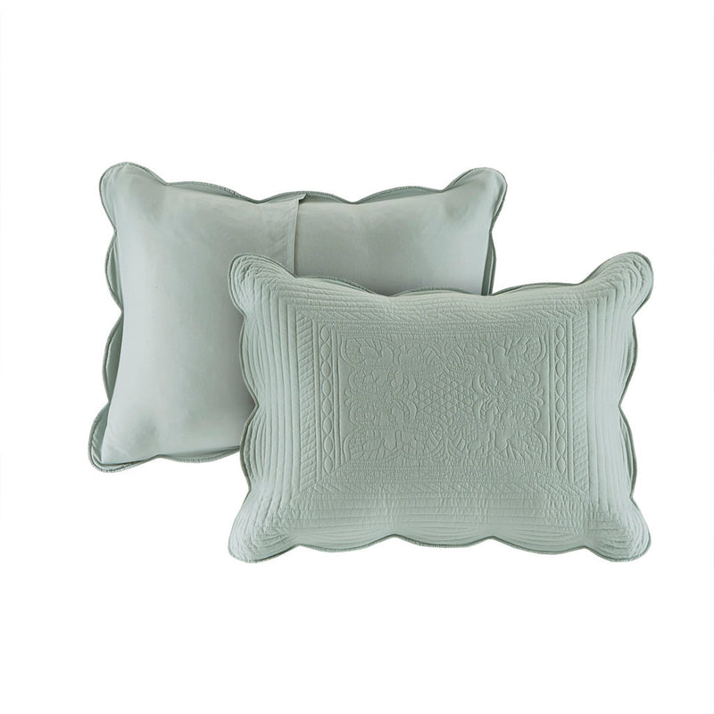 3 Piece Reversible Scalloped Edge Quilt Set Seafoam Full/Queen
