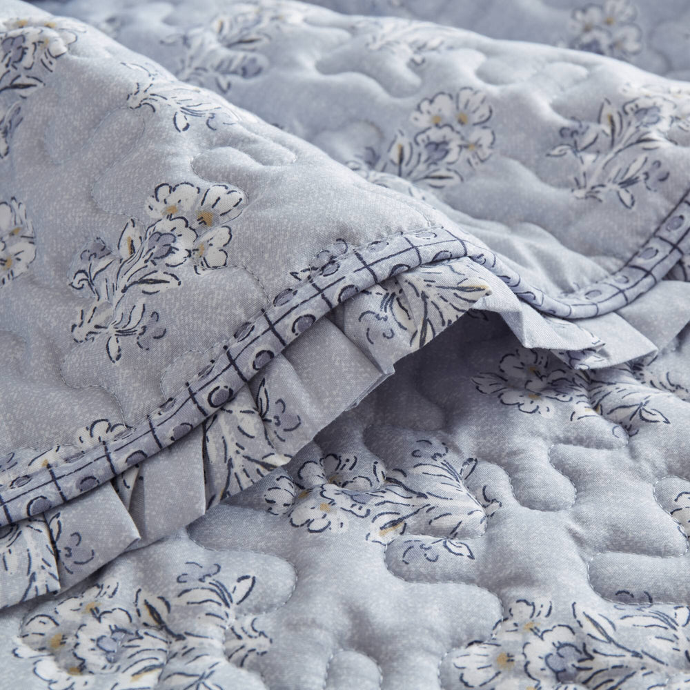 3-Piece Queen 3 Piece Ruffle Printed Quilt Set,Blue Media 12