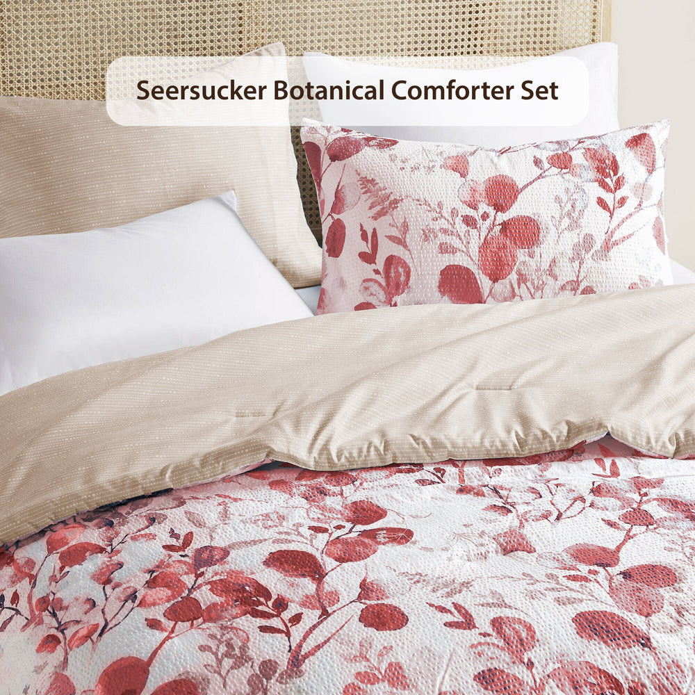 3-Piece Full/Queen Reversible Floral Botanical Seersucker Comforter Set,Pink Media 7