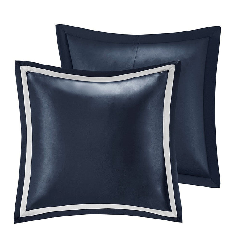 8 Piece Jacquard Comforter Set Navy/Silver Queen