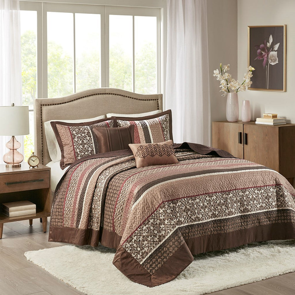 5 Piece Reversible Jacquard Bedspread Set Red King Media 1