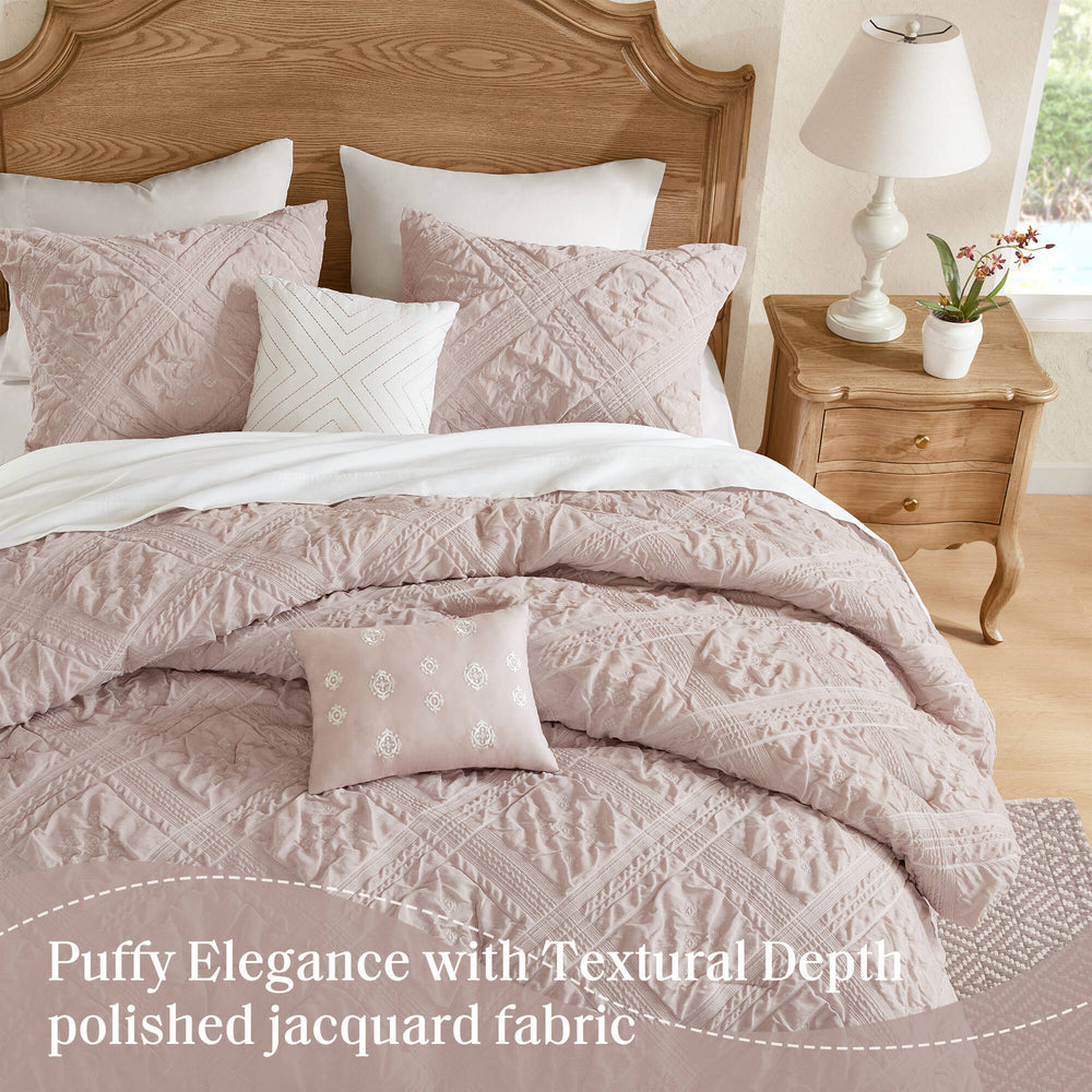 5-Piece King 5 Piece Sculpted jacquard comforter set,Pink Media 10