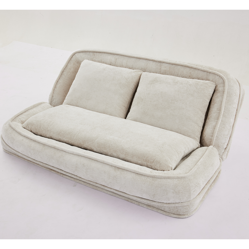 Pet Sofa Bed Chenille 2-In-1 Lounge Couch With 5 Adjustable Positions For People & Pets Beige Media 23