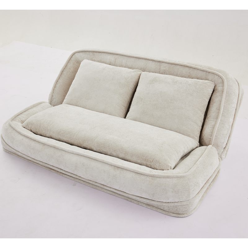 Pet Sofa Bed Chenille 2-In-1 Lounge Couch With 5 Adjustable Positions For People & Pets Beige