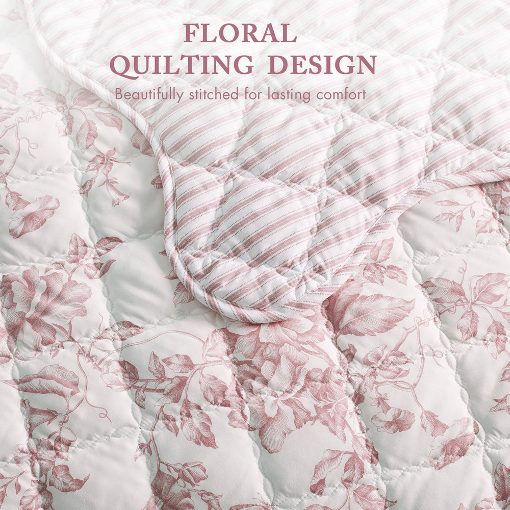 3 Pieces Twin/Twin XL Quilt Set with Decorative Pillow,Pink Media 11