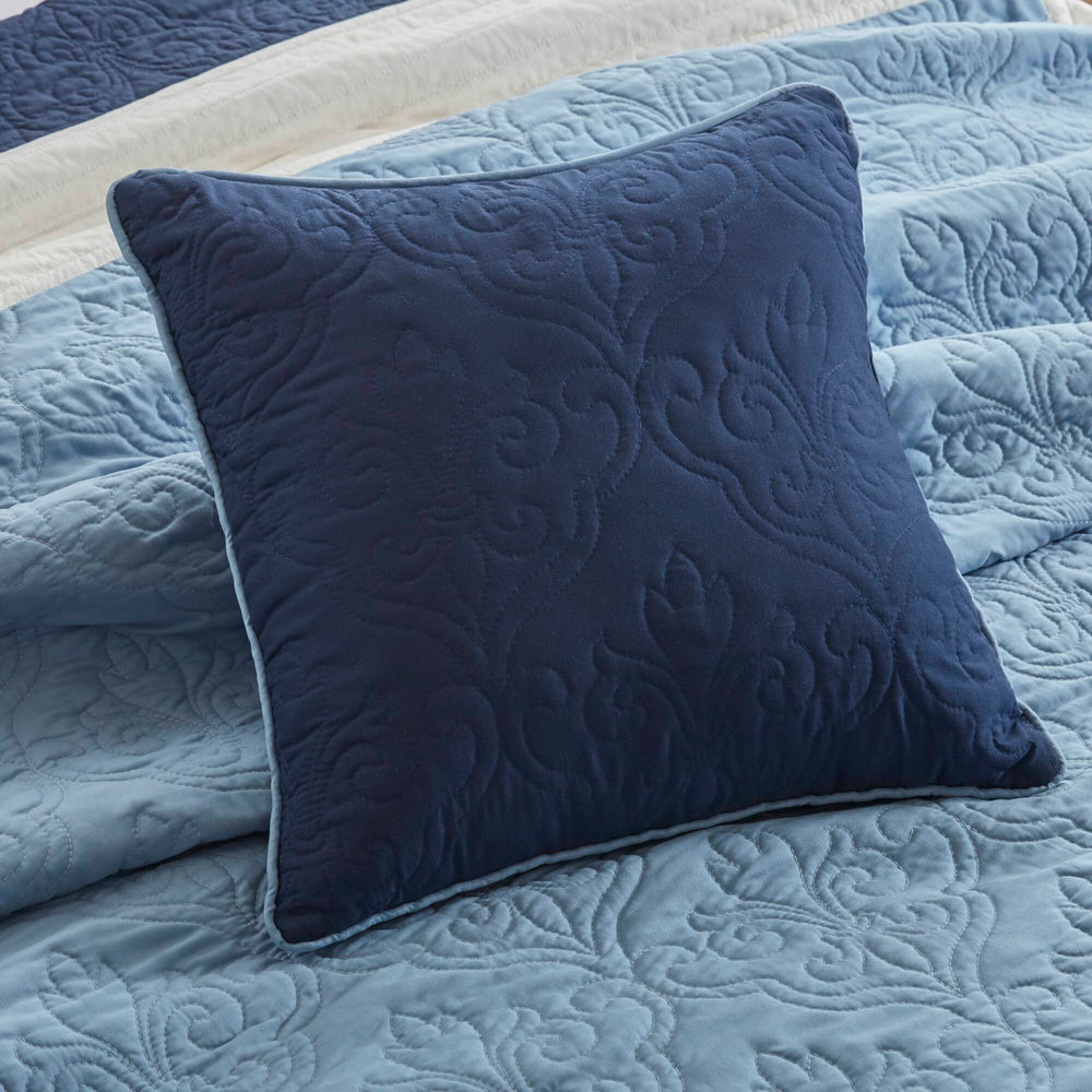 7-Piece King/Cal King 7 Piece Quilt Set with Euro Shams and Throw Pillows,Navy Media 11