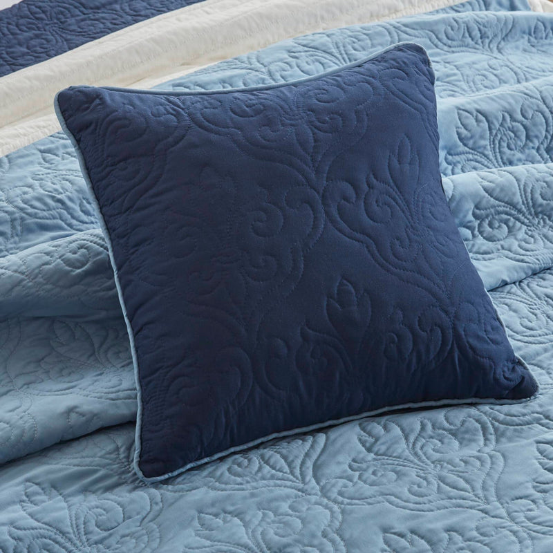 7-Piece King/Cal King 7 Piece Quilt Set with Euro Shams and Throw Pillows,Navy