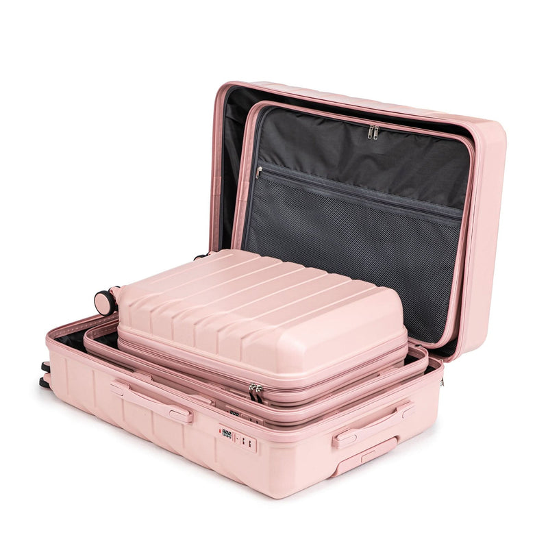 ABS Spinner Luggage 3 Piece Set Pink Matching Color & Combination Lock For Travel Use