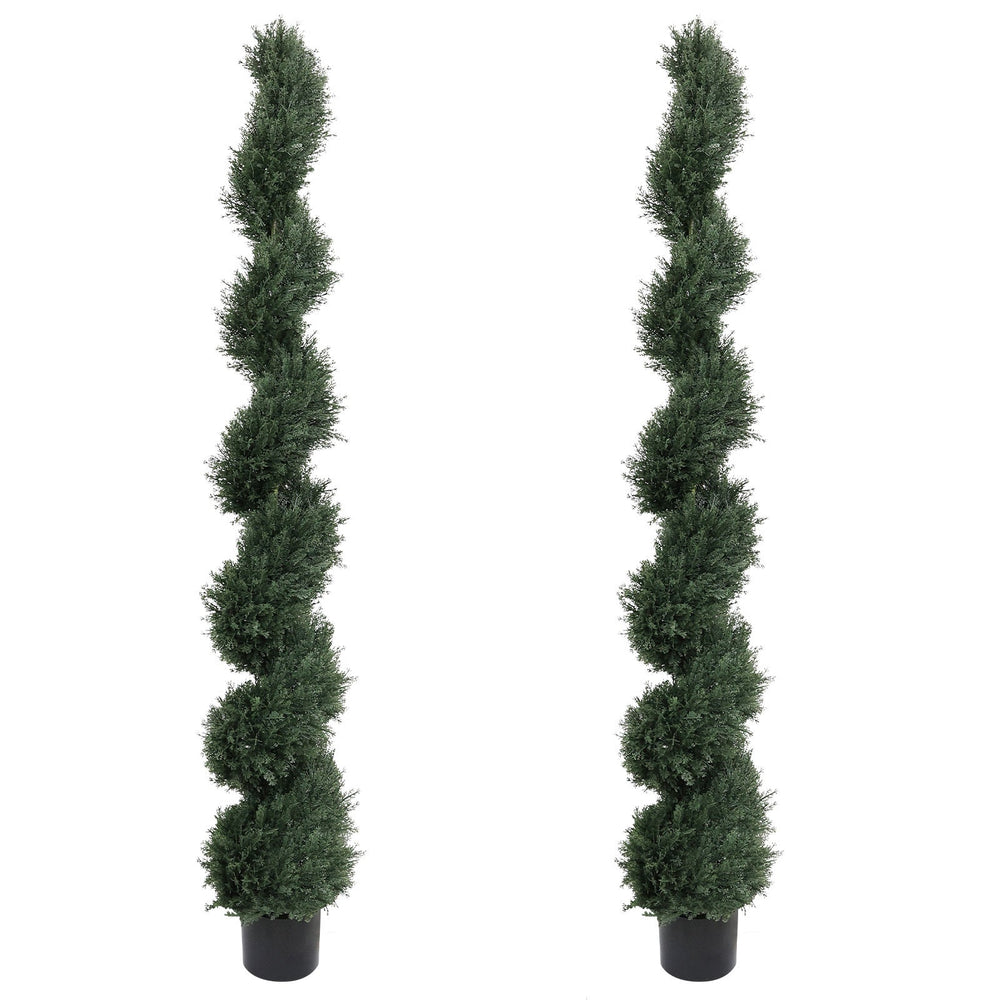 6FT single-color spiral-shaped potted cedar tree, a realistic artificial evergreen plant, suitable for decorating outdoor gardens, porches, patios, etc.; 2pcs/set Media 2