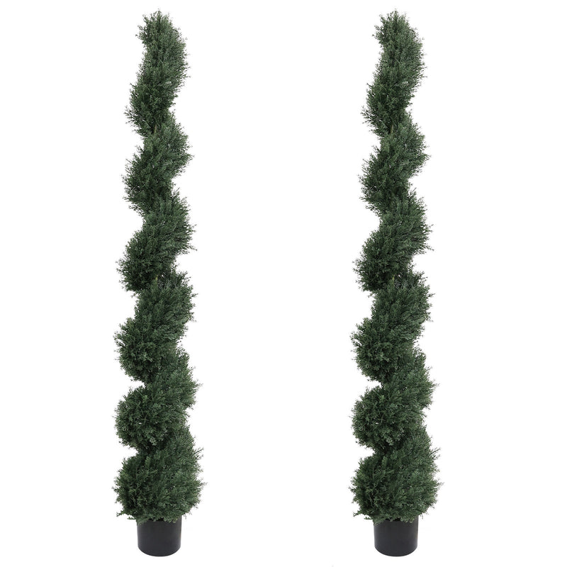 6FT single-color spiral-shaped potted cedar tree, a realistic artificial evergreen plant, suitable for decorating outdoor gardens, porches, patios, etc.; 2pcs/set