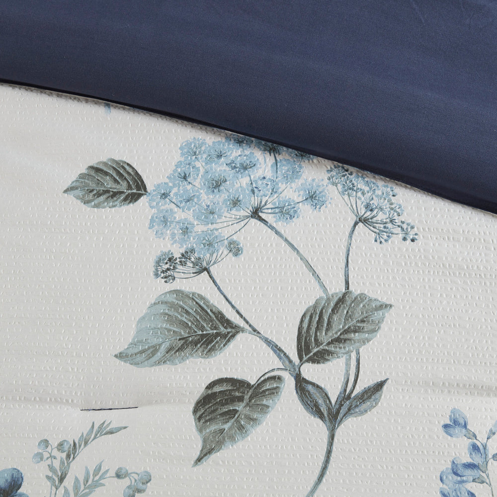 7 Piece Printed Seersucker Comforter Set with Throw Blanket Blue Full/Queen Media 4