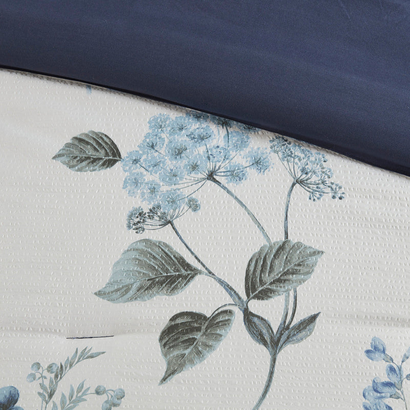 7 Piece Printed Seersucker Comforter Set with Throw Blanket Blue Full/Queen
