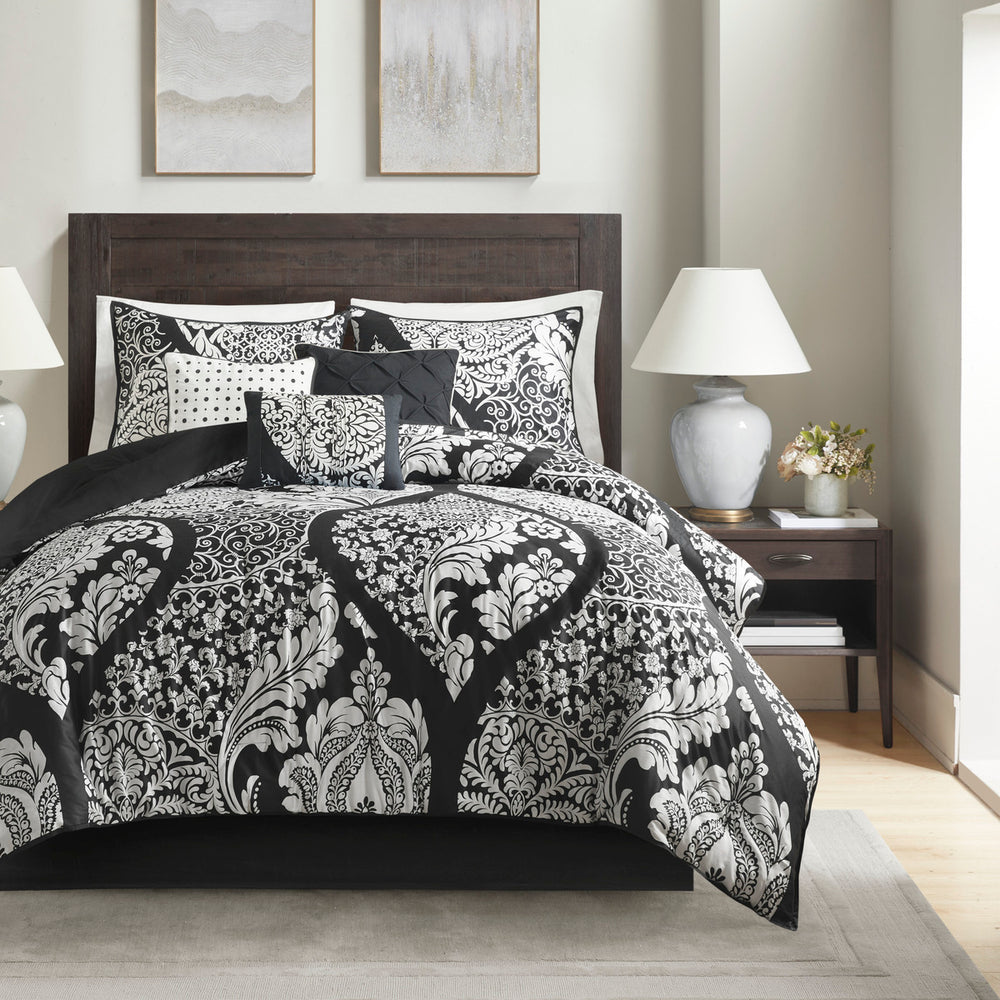 7 Piece Cotton Printed Comforter Set Black Queen Media 2