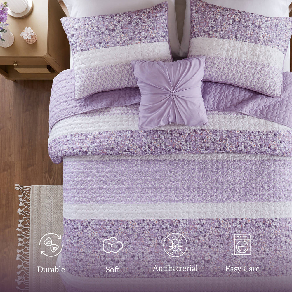 4 PCS King/Cal King Seersucker Quilt Set with Throw Media 15