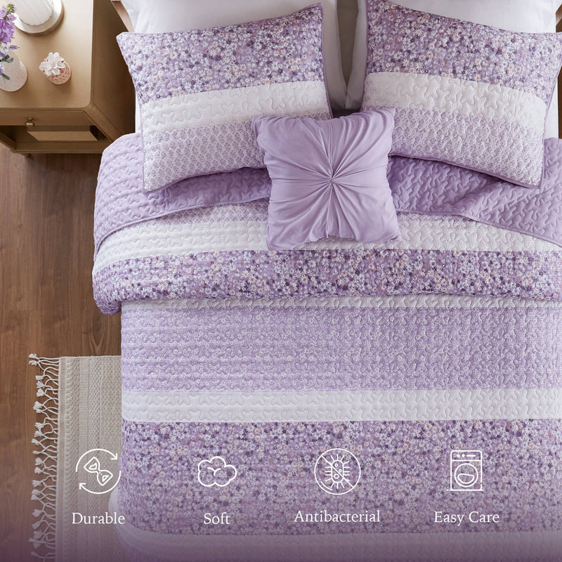 4 PCS Full/Queen Seersucker Quilt Set with Throw