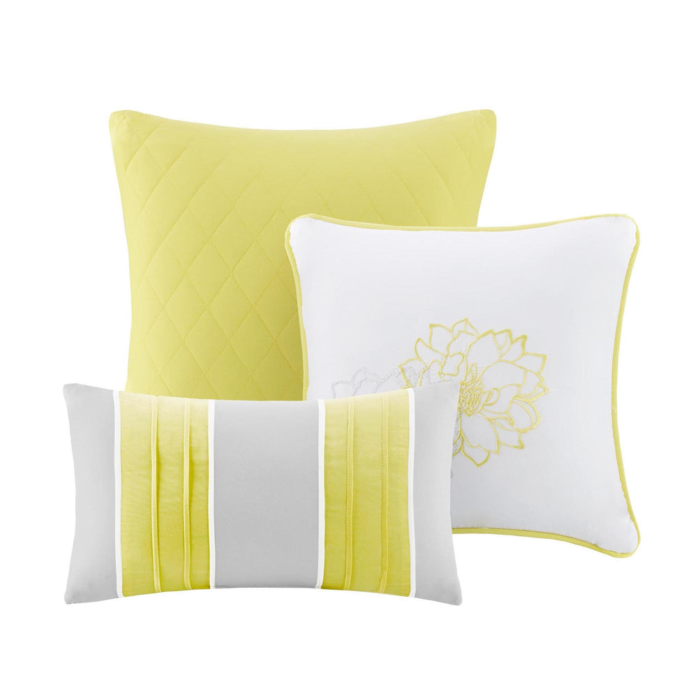 Printed Cotton Sateen Comforter Set Taupe Grey/Yellow Queen Media 5