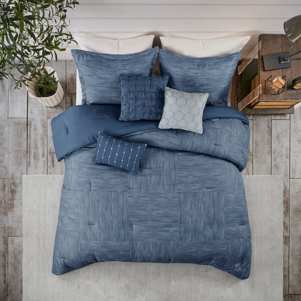 7 Piece Printed Seersucker Comforter Set Navy Cal King Media 4
