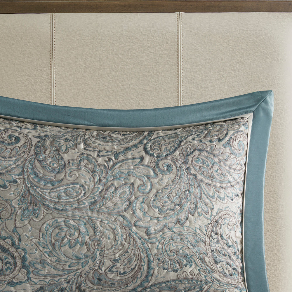 5 Piece Jacquard Bedspread Set with Throw Pillows Teal Queen Media 3