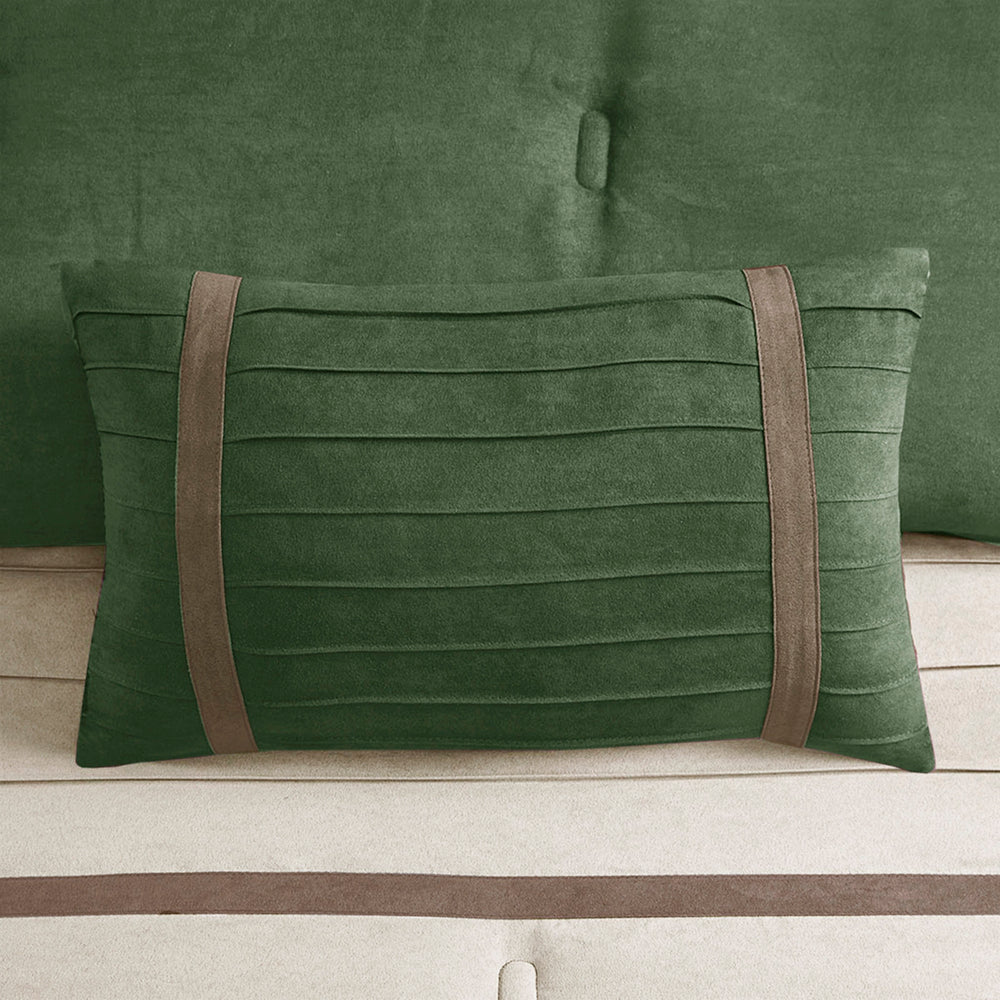7 PC Pieced Faux Suede Comforter Set Green Cal King Media 3