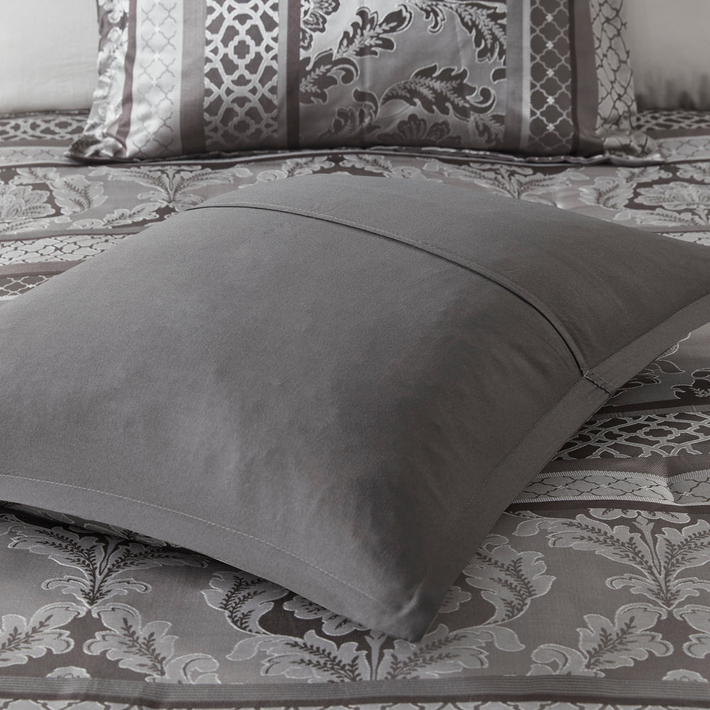 7 Piece Jacquard Comforter Set Grey Queen Media 9