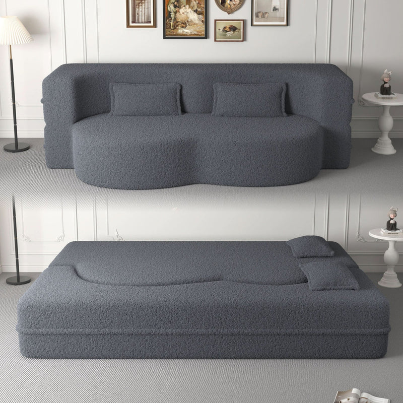 Sofa Bed Teddy Fabric Modern Grey Full Size Living Room Lounge Area