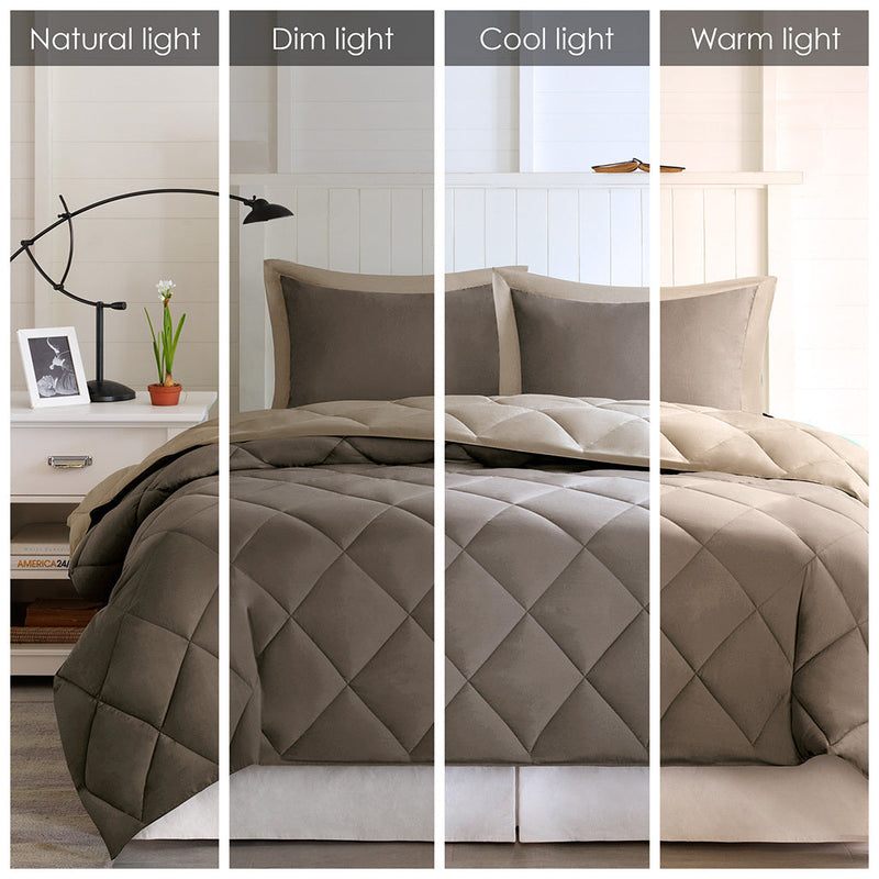 Full/Queen 3M Scotchgard Diamond Quilting Reversible Down Alternative Comforter Set