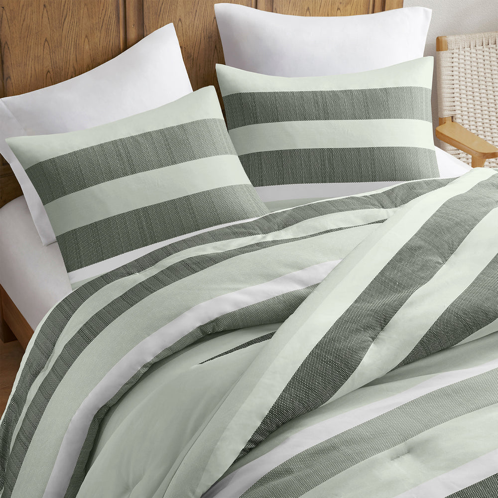3-Piece King/Cal King Stripe Textured Print Comforter Set,Sage Media 7