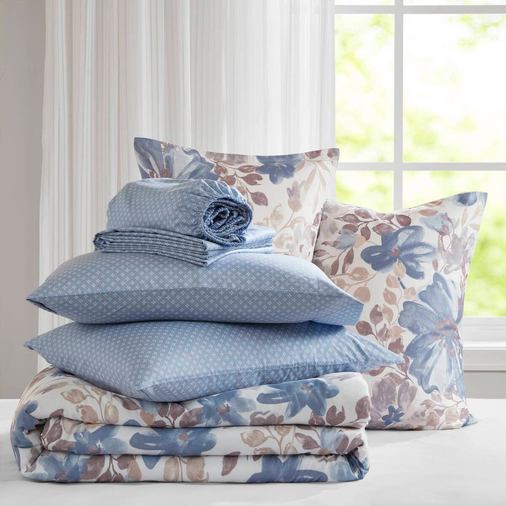 Floral Comforter Set with Bed Sheets Blue King Media 2