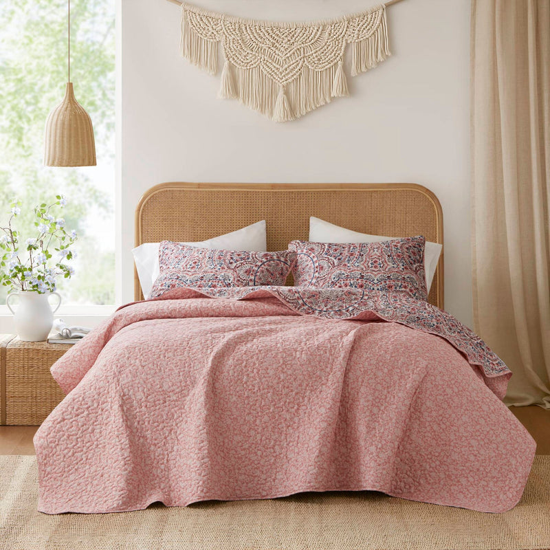 3-Piece Full/Queen Boho Floral Reversible Quilt