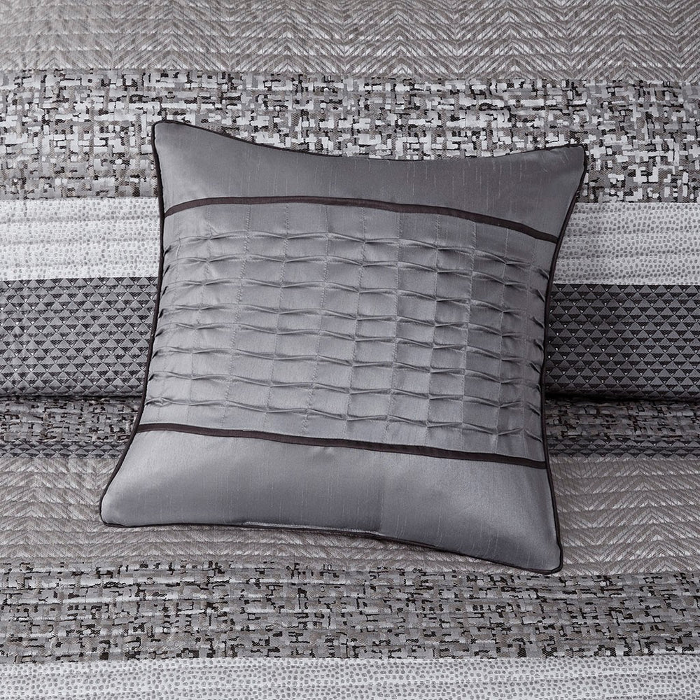 6 Piece Reversible Jacquard Quilt Set with Throw Pillows Grey/Taupe King/Cal King Media 2