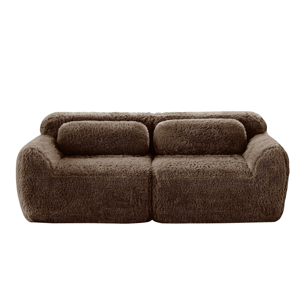 2 Seater Modular Sofa Plush Fabric Ergonomic Design Living Room Couch Chocolate Includes Pillows Media 19