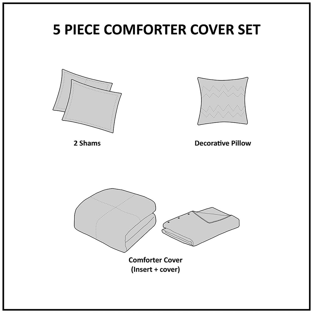 5 Piece Organic Cotton Oversized Comforter Cover Set w/removable insert Natural King/Cal King Media 5