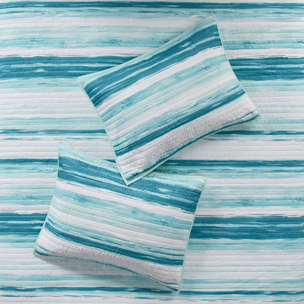 6 Piece Printed Quilt Set with Throw Pillows Aqua King/Cal King Media 10