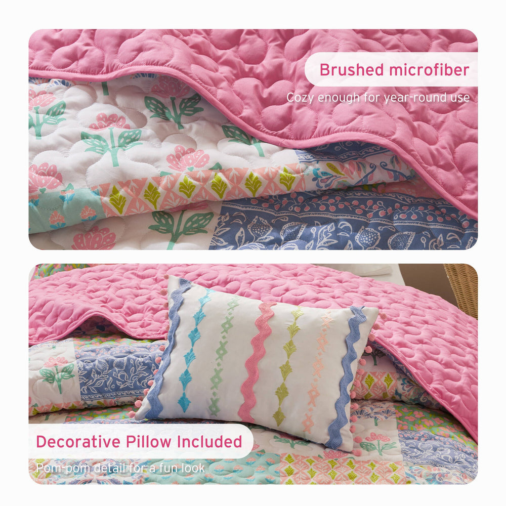 3-Piece Twin/Twin XL 3pcs Quilt Set,Pink Media 5
