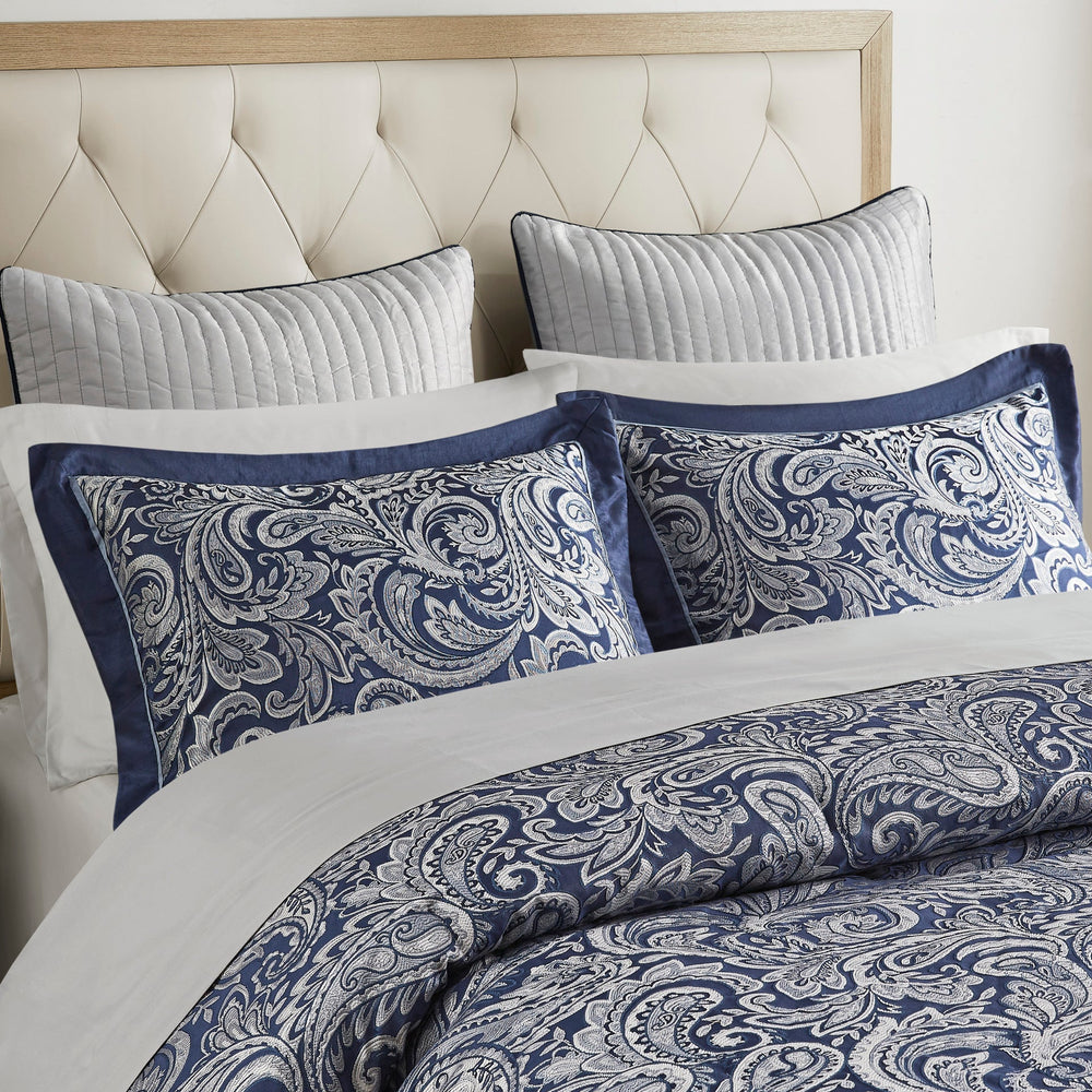 12 Piece Comforter Set with Cotton Bed Sheets Navy Cal King Media 21
