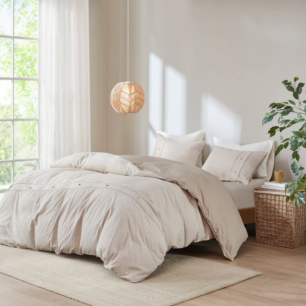 3 Piece Organic Cotton Oversized Duvet Cover Set Natural King/Cal King Media 5