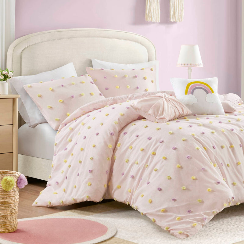 5PCS Full/Queen Cotton Jacquard Pom Pom Comforter Set