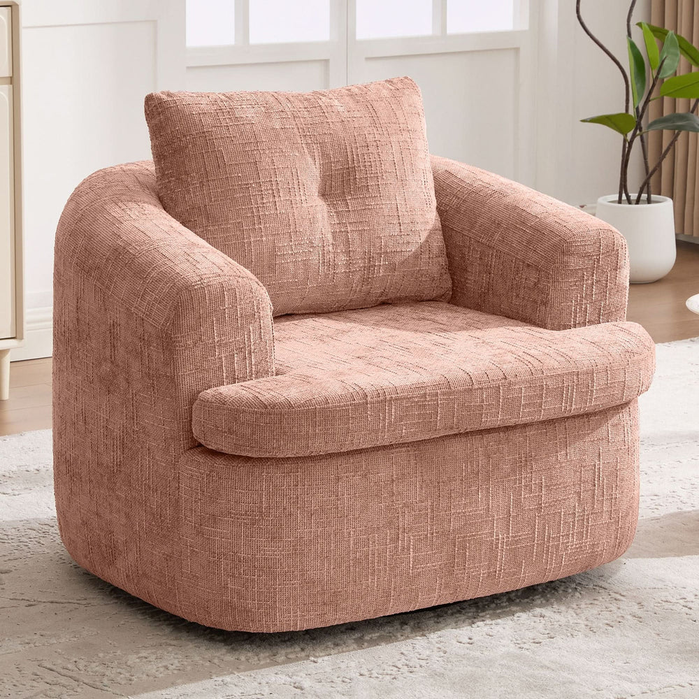 360 Degree Swivel Chair Chenille Pink Dual Layer Cushion Living Room Decor Accent Seating Home Media 2