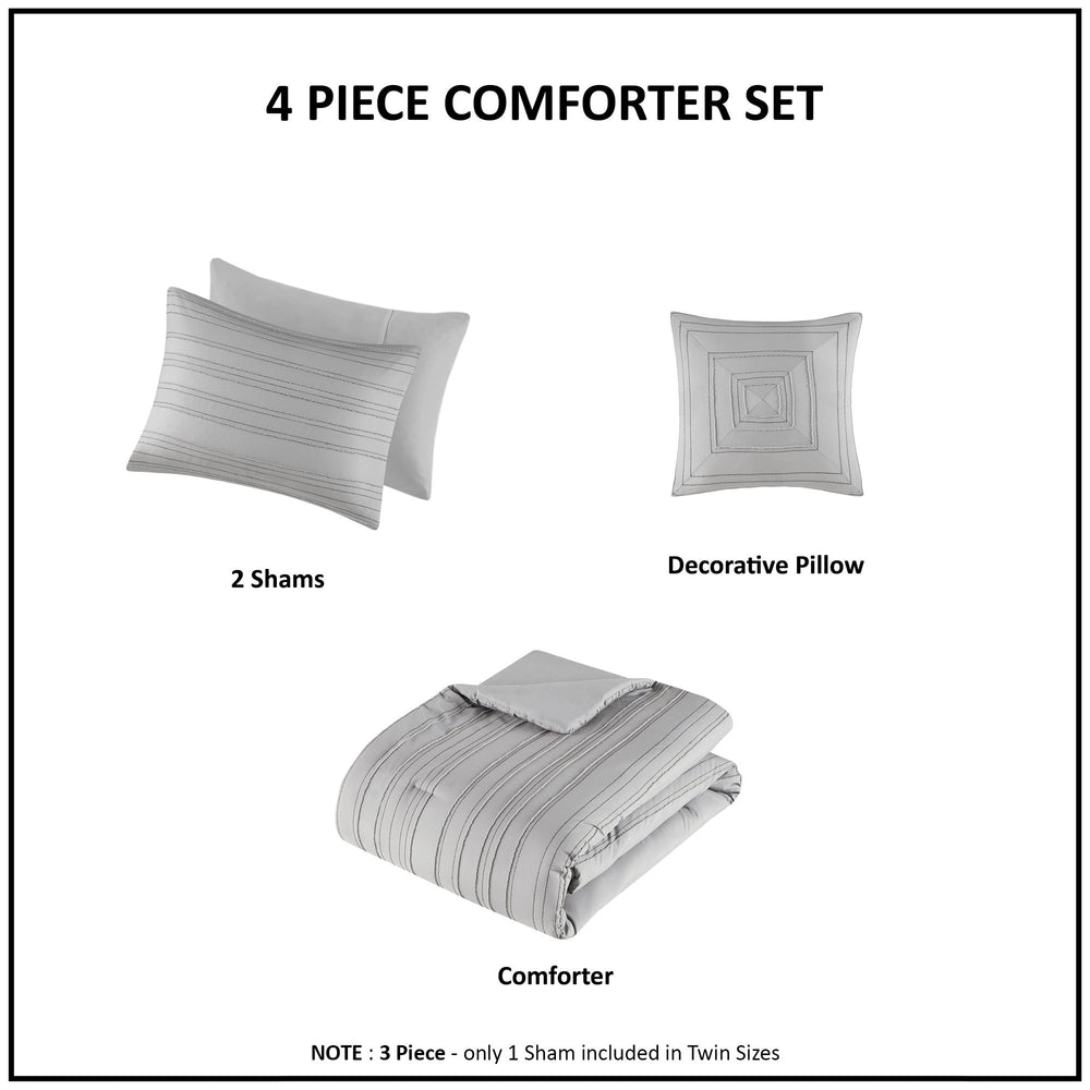 3 PCS Twin/Twin XL Cationic Dyed Clip Jacquard Comforter Set with Throw Pillow Gray Media 3