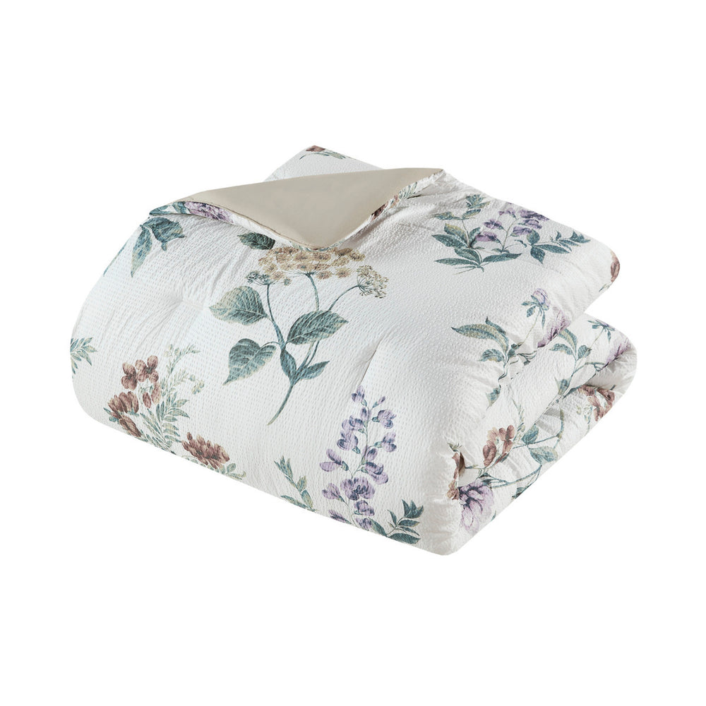 7 Piece Printed Seersucker Comforter Set with Throw Blanket Taupe/Blush King/Cal King Media 20