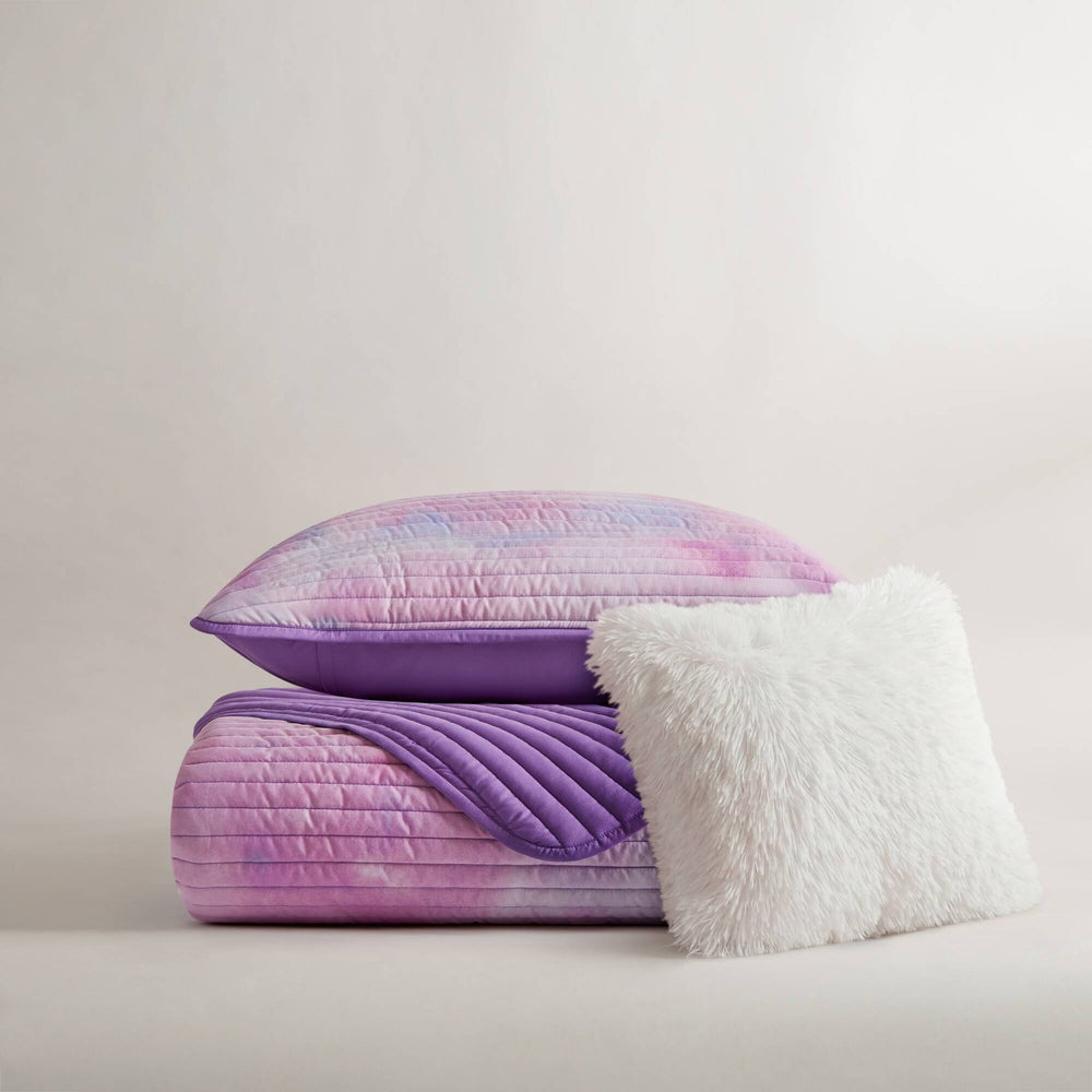 3 Pieces Twin/Twin XL Watercolor Tie Dye Printed Quilt Set with Throw Pillow,Purple Media 9