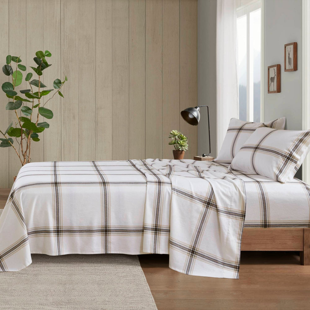 4 PCS Queen Sheet Set Tan Plaid Media 20