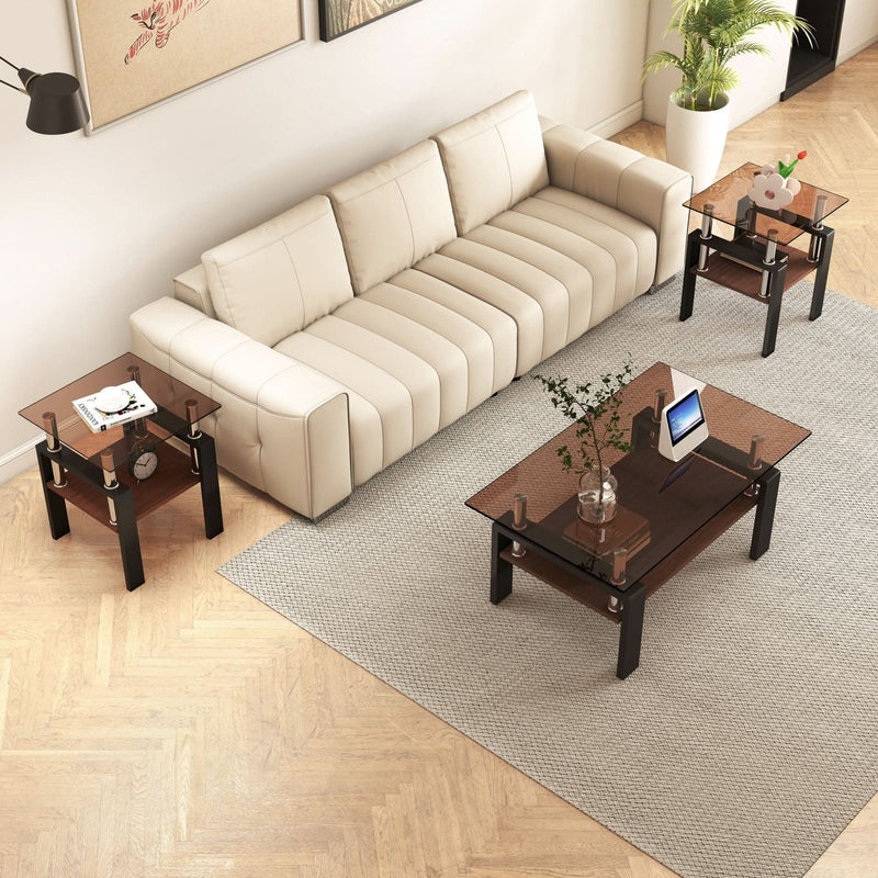 Tempered Glass Tables Square Black Living Room Contemporary Set Of Two