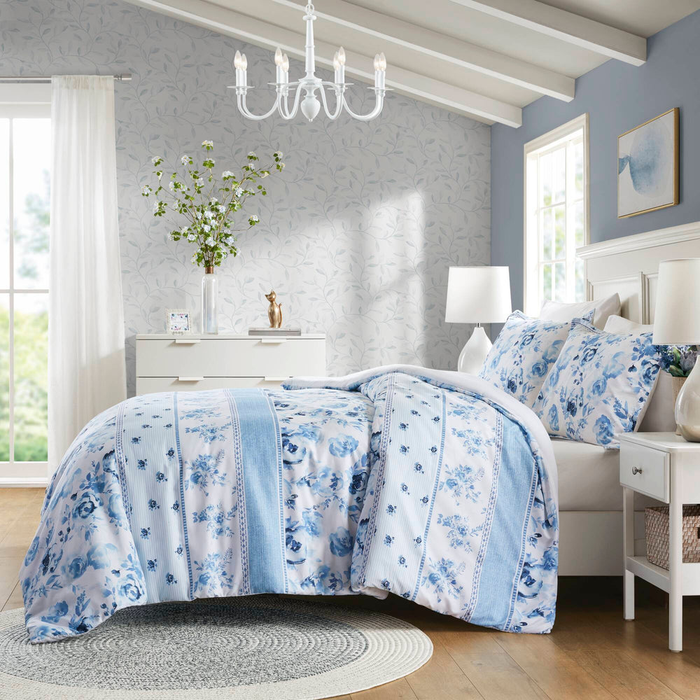 Floral Striped Duvet Cover Set Full/Queen Media 12